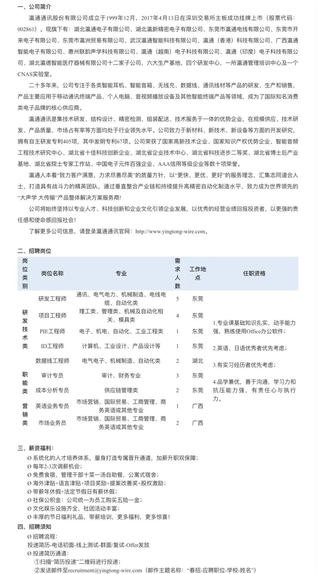 瀛通电子（通城分公司）最新职位招募火热进行中！